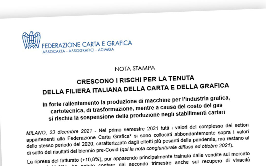 Allarme per la tenuta della filiera carta e grafica: bloccata da forniture e costi del gas